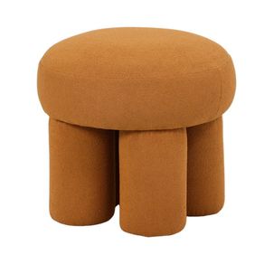 1 Puff Redondo Conexao Rivatti 45 cm -Altura- Estofado em Boucle Amarelo Ocre